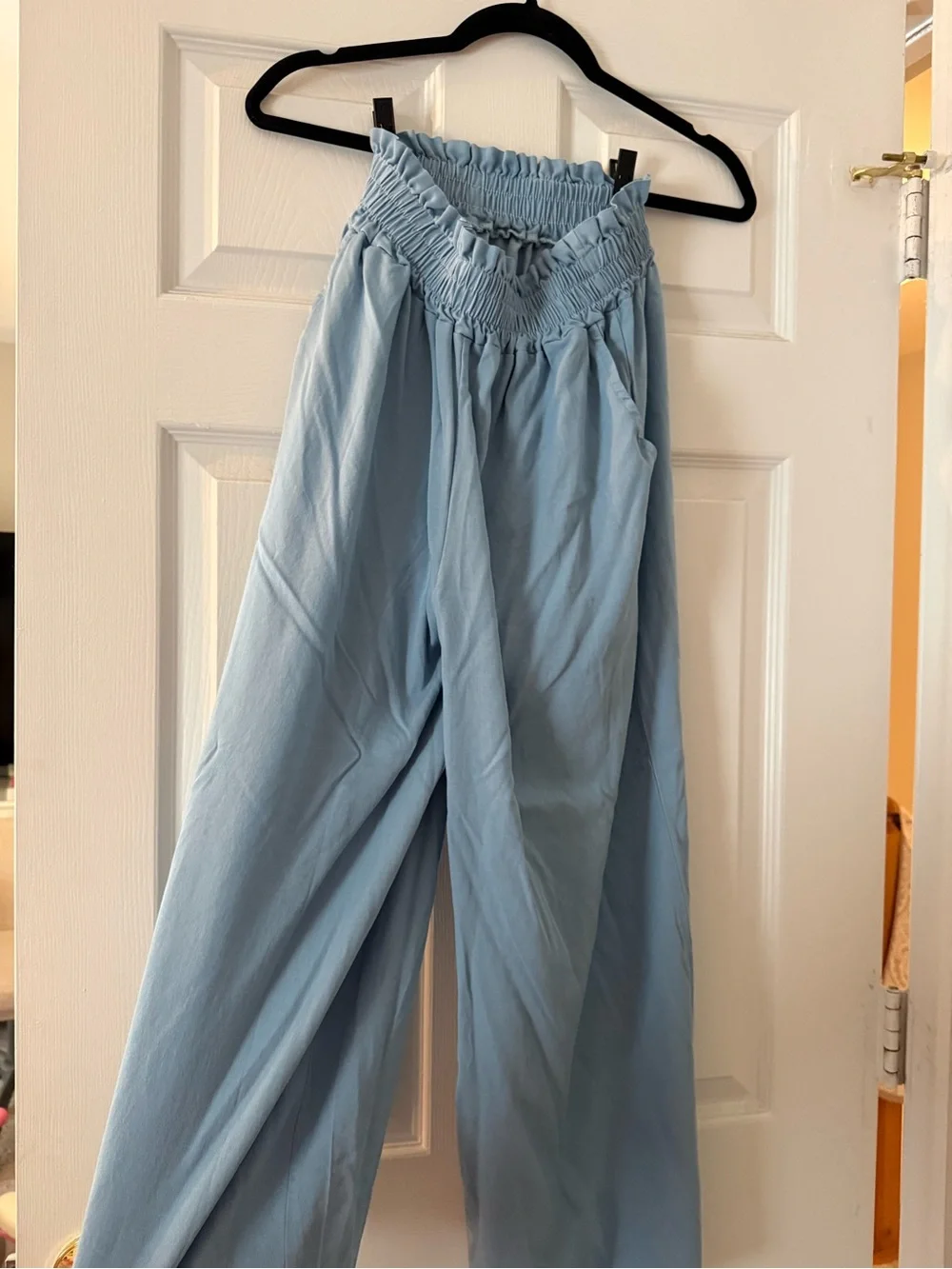 Two Pieve Set Elastic-Waist Wide Leg Pants - Light Blue